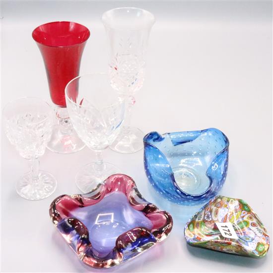 2 glass shades & mixed glassware